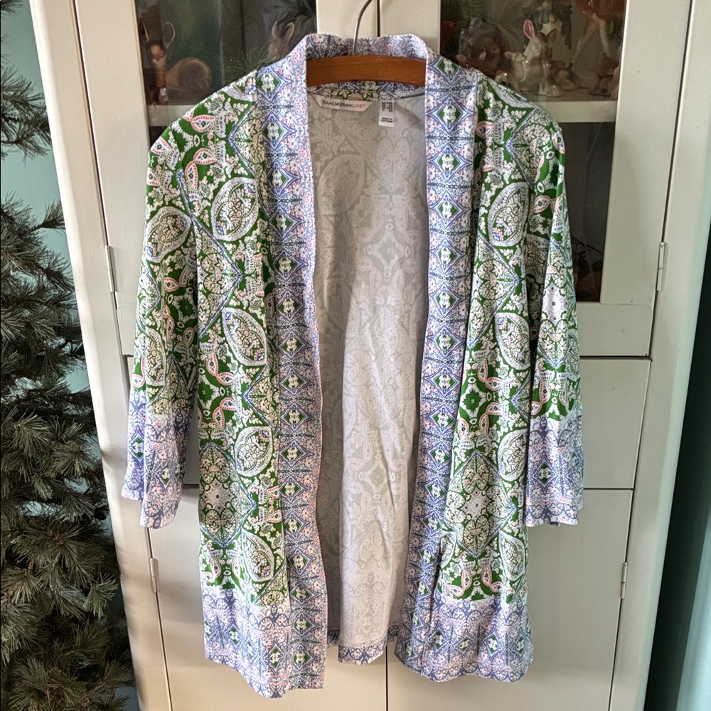 Isaac Mizrahi Live sz XXS Colorful Paisley Open Front Cardigan with pockets